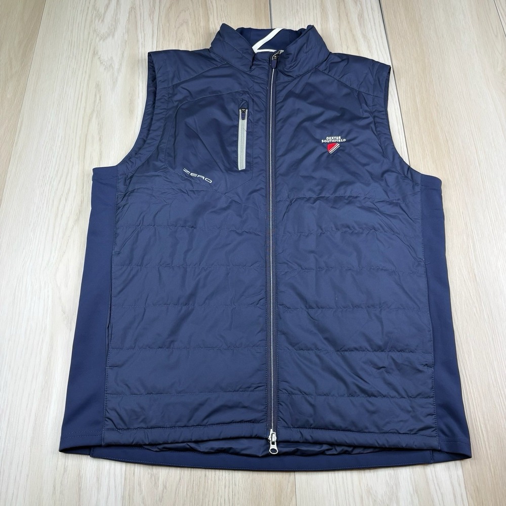 Zero Restriction Full Zip Golf Vest Primaloft Pockets Navy Men's Size L Dexter